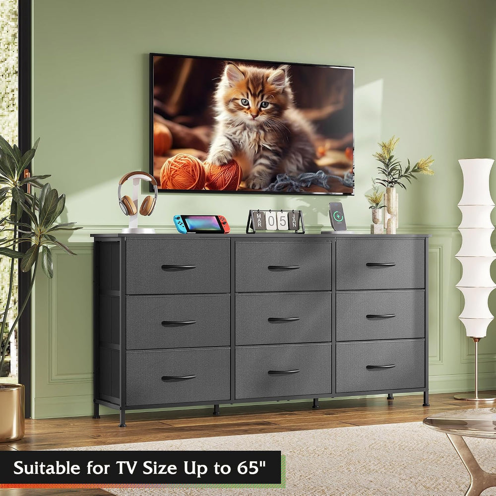WLIVE Dresser TV Stand for 65'' TV, 9 Fabric Drawers of Wide Dresser,...