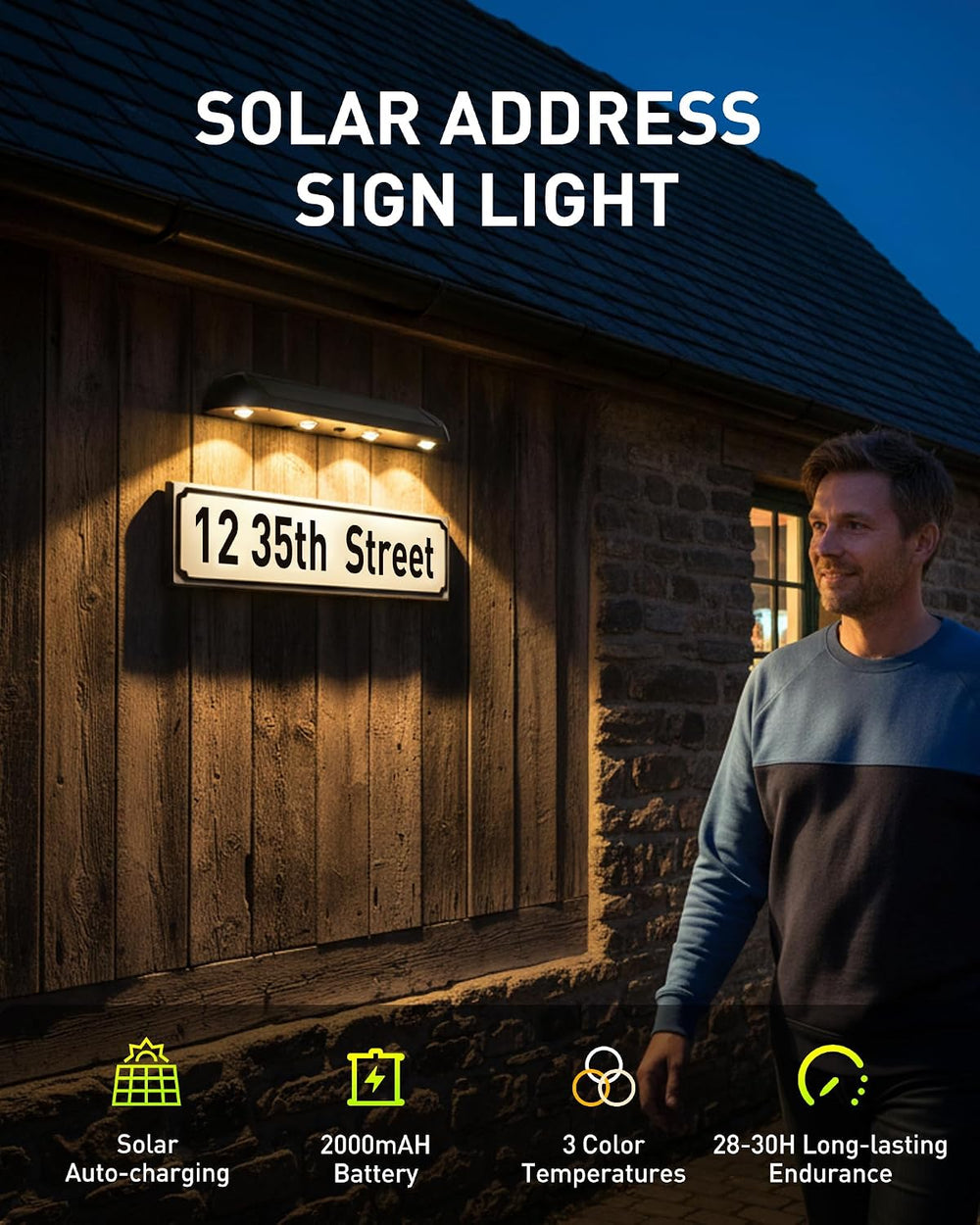 AGPTEK Solar Address Sign Light with 3 Color Temps (3000K/6000K) 2 Pack