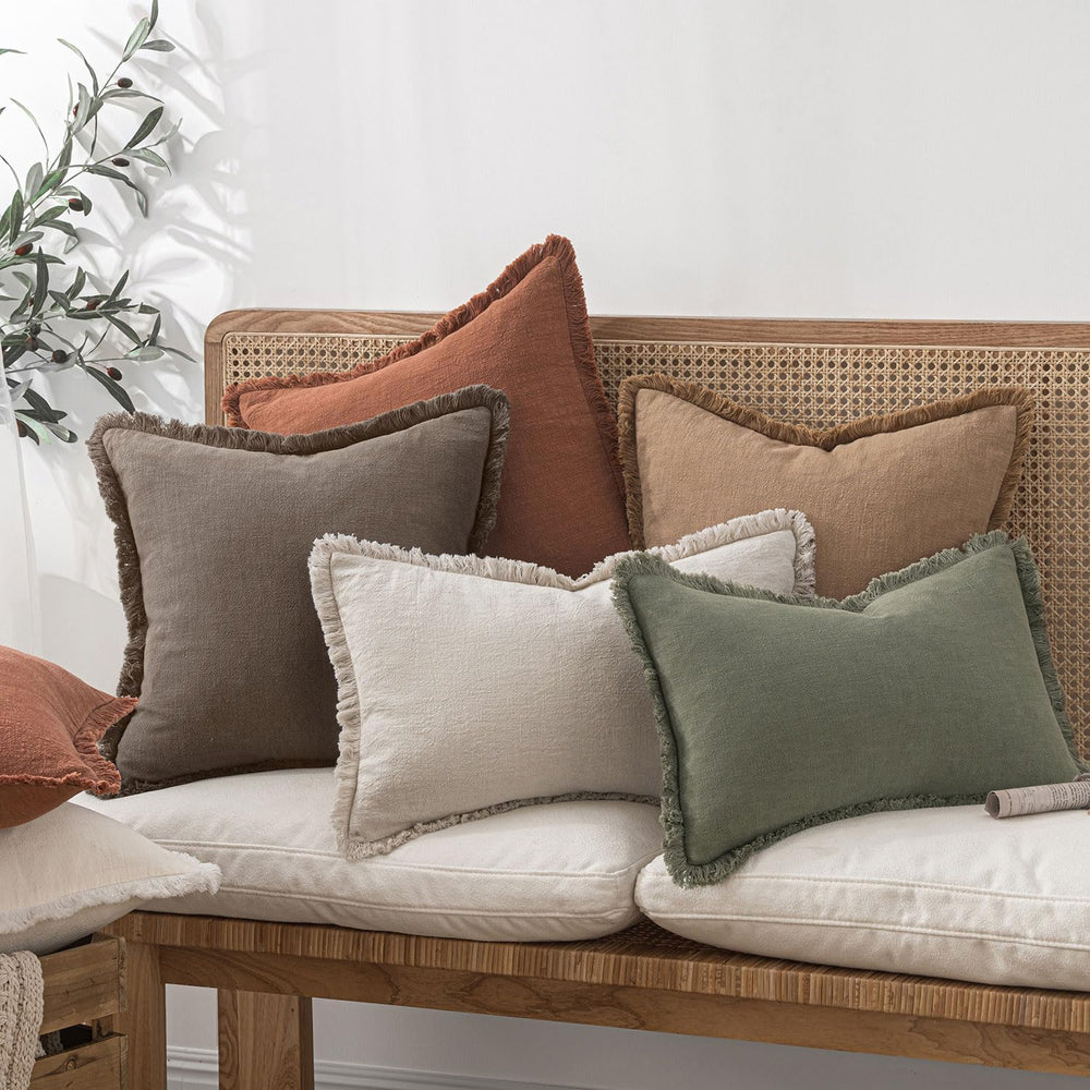 MIULEE Boho Linen Fringe Decorative Fall Throw Pillow Covers Coffee 20x20