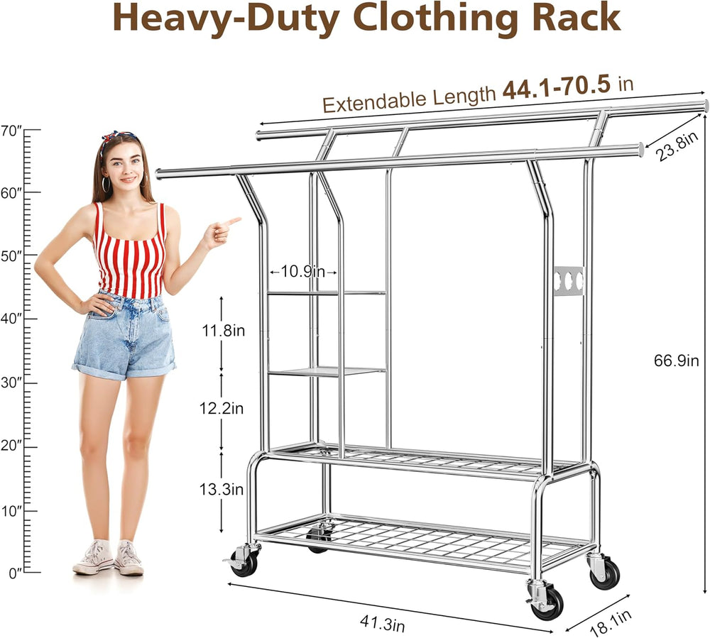 Heavy Duty Clothes Rack with Wheels for Hanging Clothing