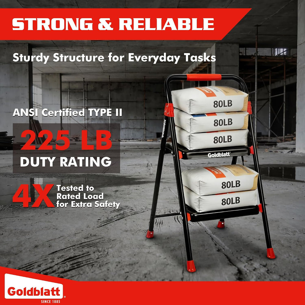 Goldblatt 2-Step Folding Step Stool Heavy Duty Steel Ladder, Auto-Lock Safety...