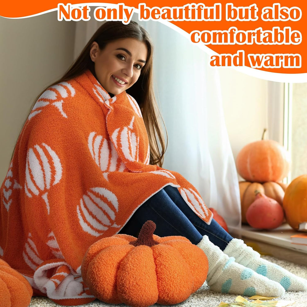 Fall Pumpkin Throw Blanket and Pillow Set, 50 x 60 Inch
