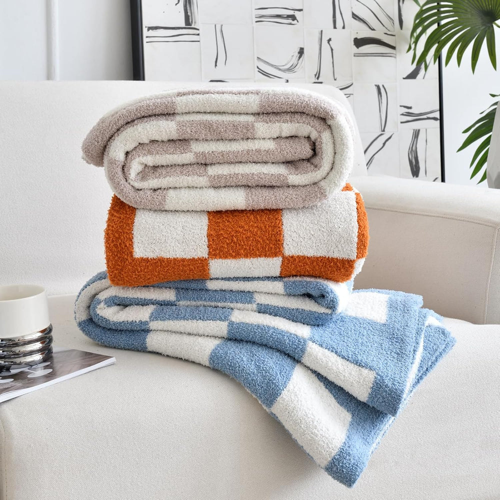 Checkered Throw Blanket for Couch Bed, Blue, Twin 60"x80"
