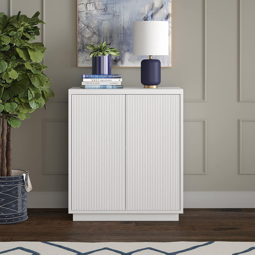 Henn&Hart 28" Fluted Accent Cabinet, Sideboard Buffet, Cloud White