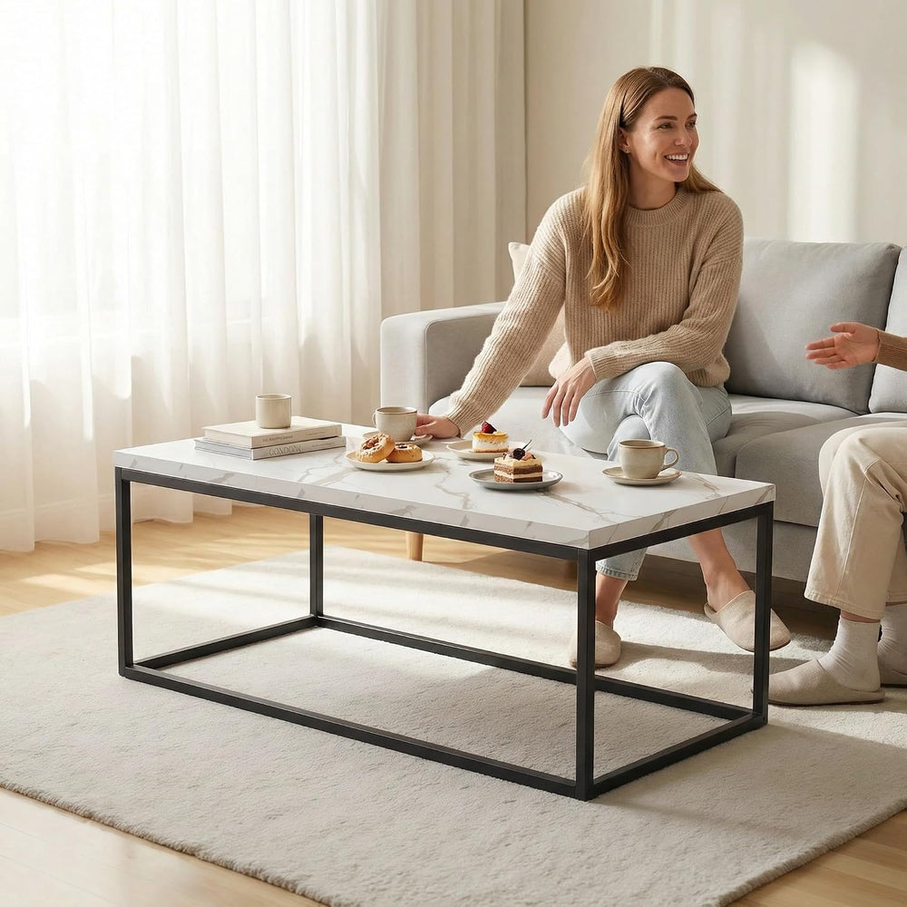 CENSI 40" White Marble Coffee Table/Center Table, Medium Size
