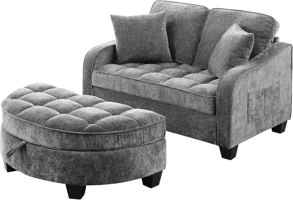 ERYE Chenille Tufted Loveseat Sofa and Ottoman Set