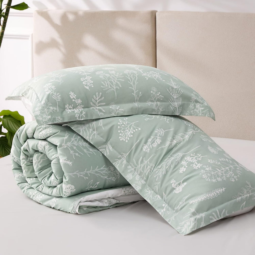Bedsure Floral Comforter Set Cute Bedding Set King Reversible Sage Green