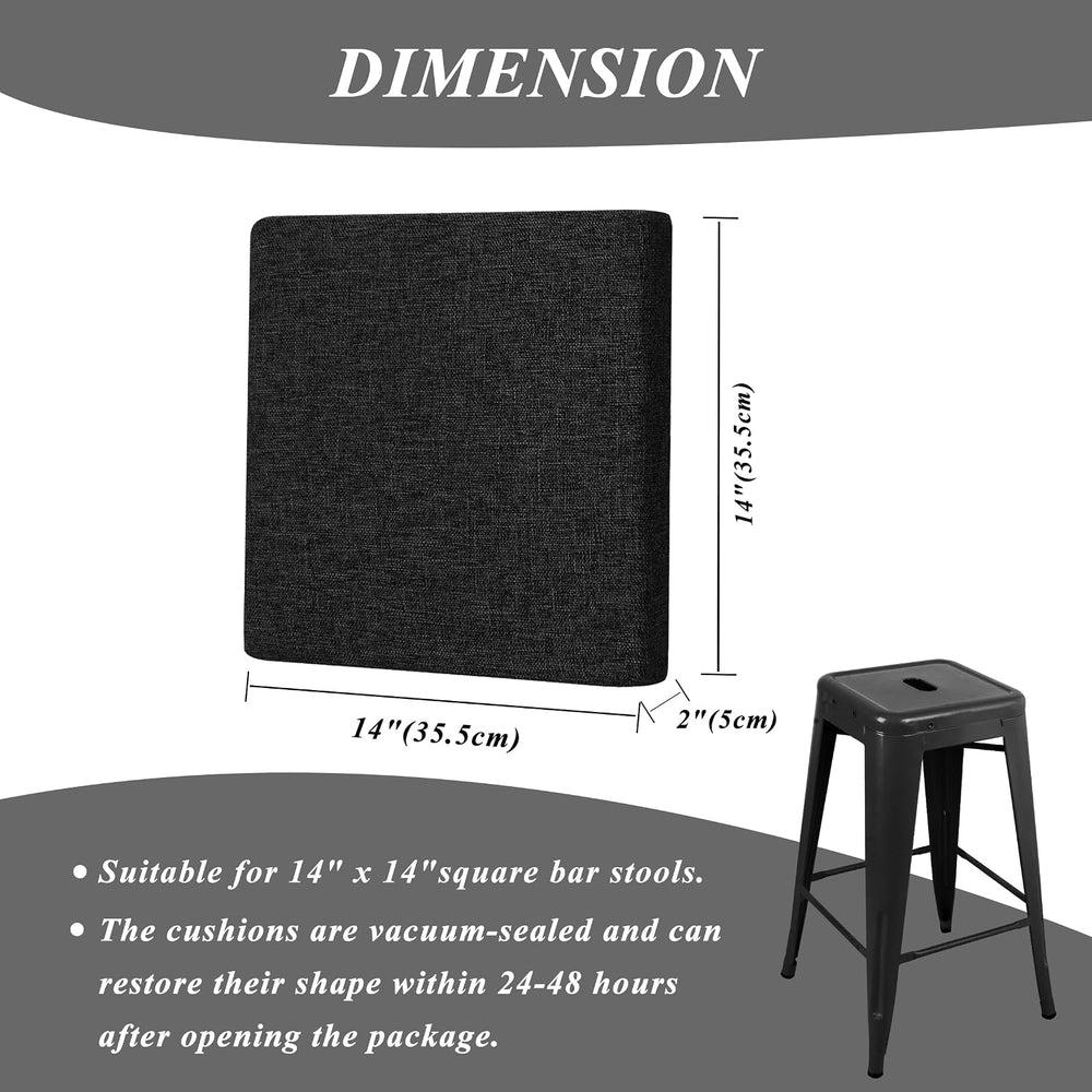 Square Bar Stool Cushions Set of 2, Black, 14"x14"
