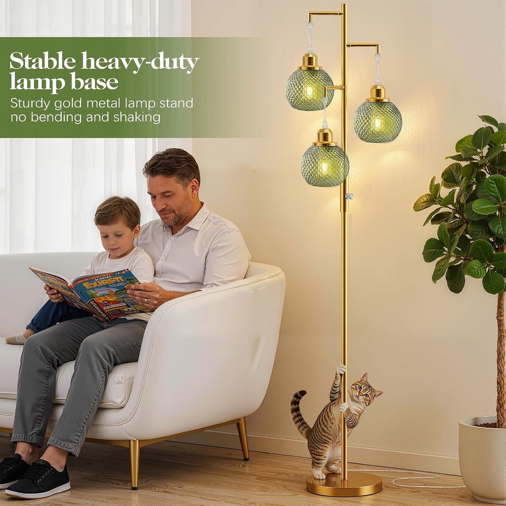 Modern Glass Floor Lamps for Living Room, 3 Lights Standing Lamp, Green