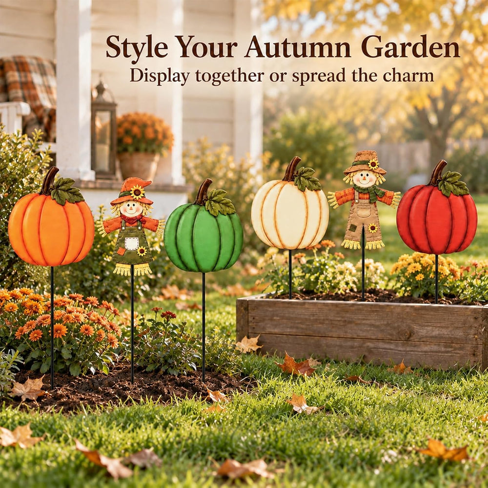 Fall Decorations Outdoor, 6 Pack Pumpkin and Scarecrow Garden Stakes, Thanksg...