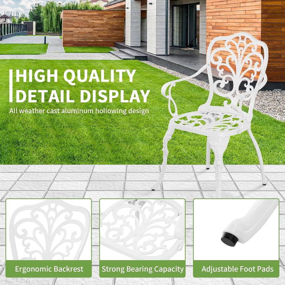 Outdoor Bistro Table and Chairs Set of 2, White Metal Patio Bistro Set, Cast ...