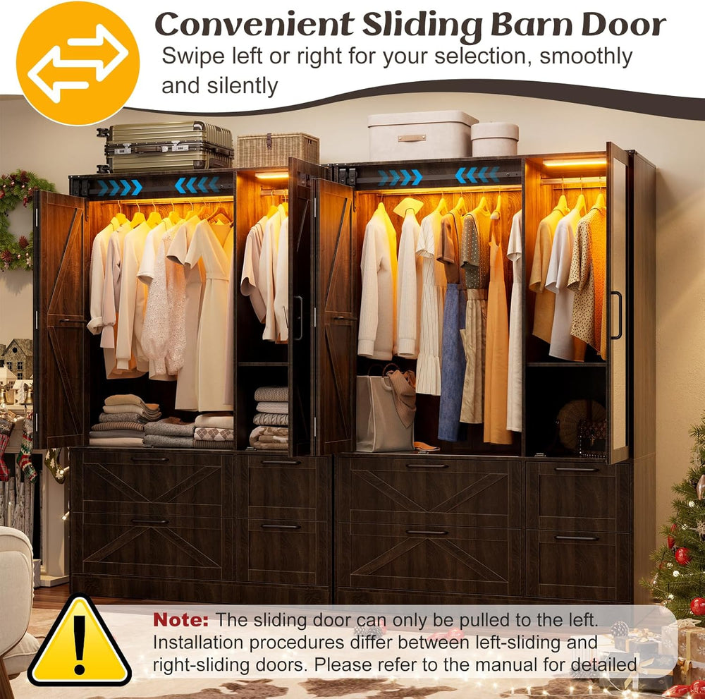 PAKASEPT Armoire Wardrobe Closet with w/Folding Sliding Barn Door