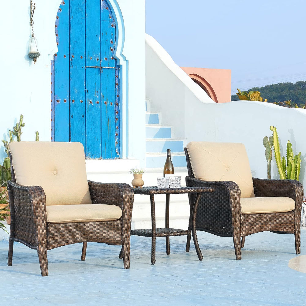 Rilyson Patio Tables Outdoor Coffee Table - Wicker Rattan Side Tables with 2-...