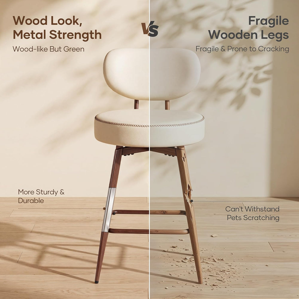 Swivel Bar Stools Set of 2,26" PU Leather Counter Height Bar Stools, Beige
