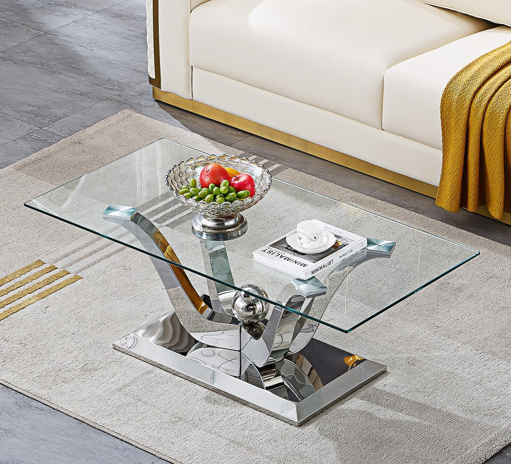 SSLine 3-Piece Modern Silver Glass Coffee Table Set, End & Console Tables