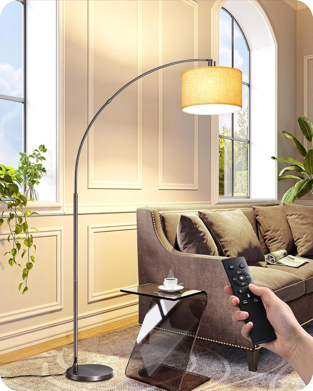 EDISHINE Bronze Modern Floor Lamp with Remote, 78.3" Tall Arc Standing Lamp