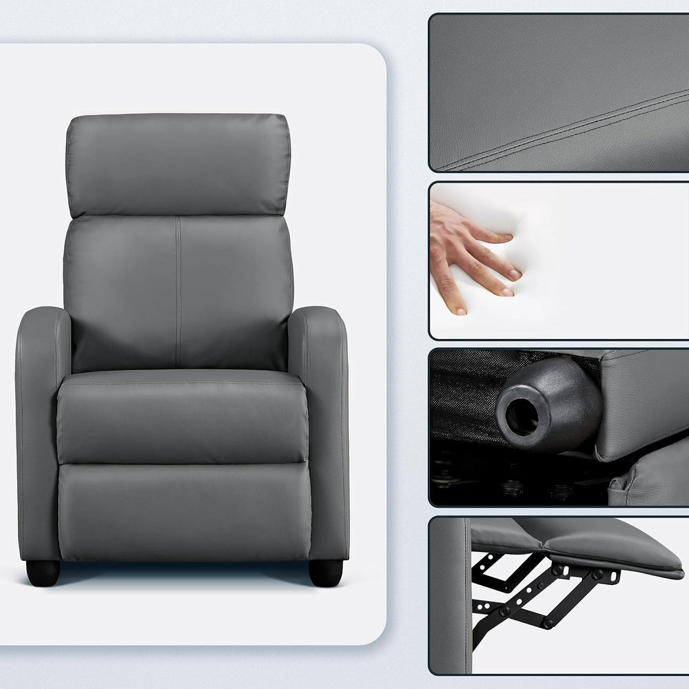 Topeakmart PU Leather Recliner Chair Home Theater Seating Gray