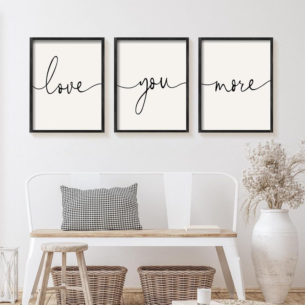 Heiple Love You More Sign Set of 3 Framed Above Bed Wall Decor Farmhouse Bedr...