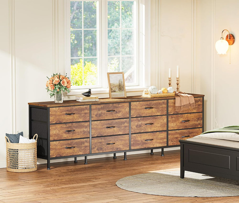 Huuger 70 Inch Dresser for Bedroom, TV Stand for 65, 75, 80 Inch TV, 12 Fabri...