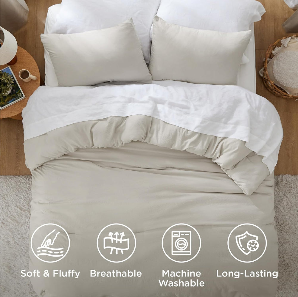 Bedsure Oversized King Comforter Prewashed Bedding Set 3Pcs Beige 120"x9...