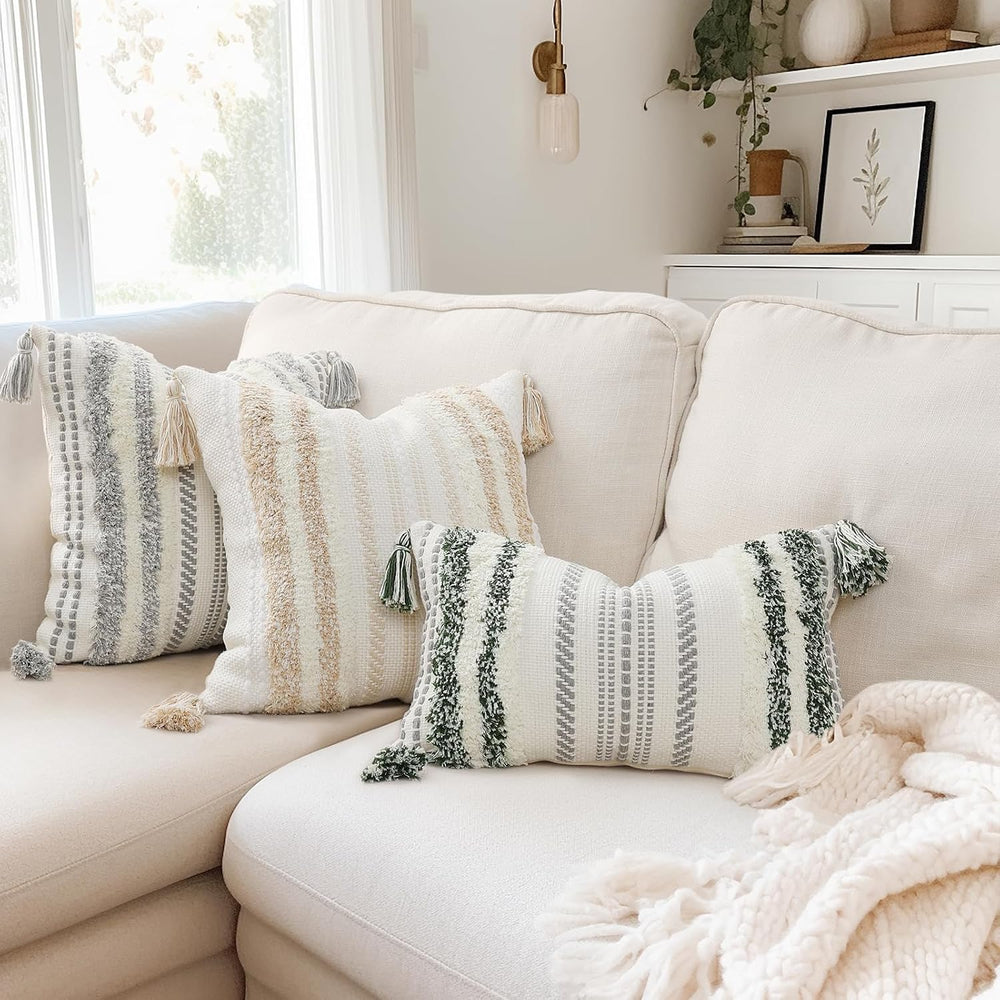 decorUhome Grey and Cream White Throw Pillow Covers 12x20 Set of 2