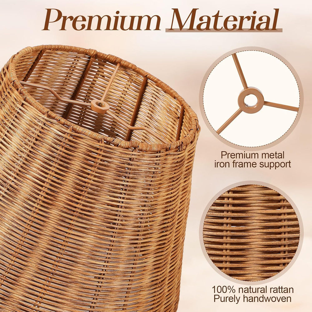 1 Pack Natural Rattan Spider Boho Lamp Shade Handwoven Indonesian Rattan, Lar...