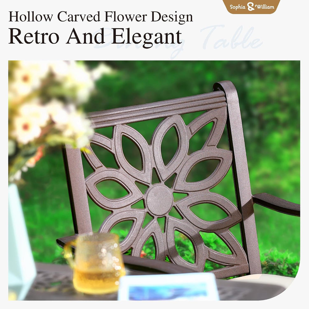 Sophia & William Patio Dining Set, Cast Aluminum, Swivel Chairs, Brown