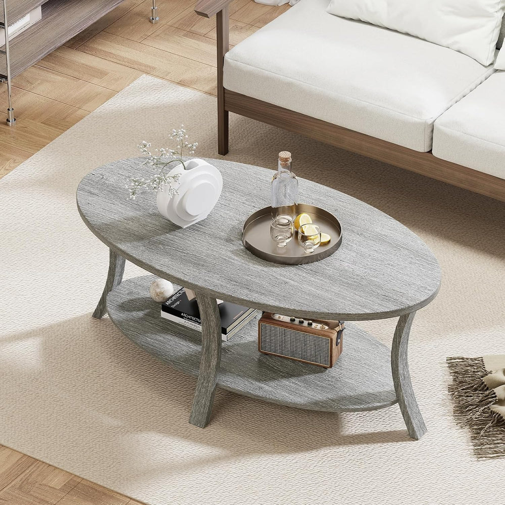 GIANTEX 44 Inch Oval Coffee Table, 2-Tier Center Table with Storage Shelf &am...
