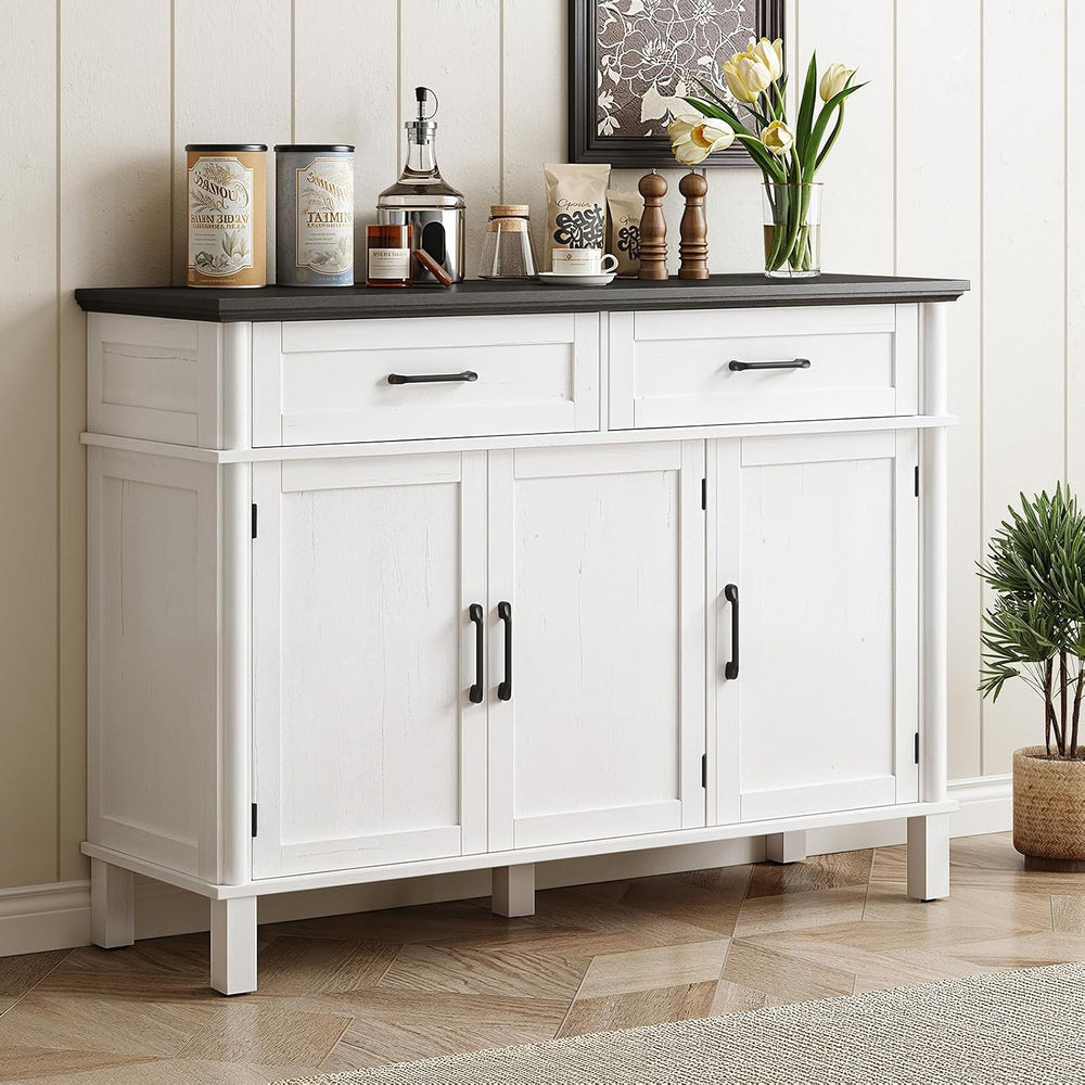 ONBRILL 48 Inch Buffet Cabinet with Storage, Off White&Black