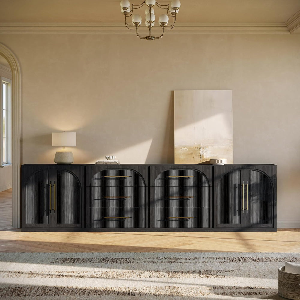 BELLEZE Jagger 4-Piece Modular Sideboard Buffet Cabinet - Ebony