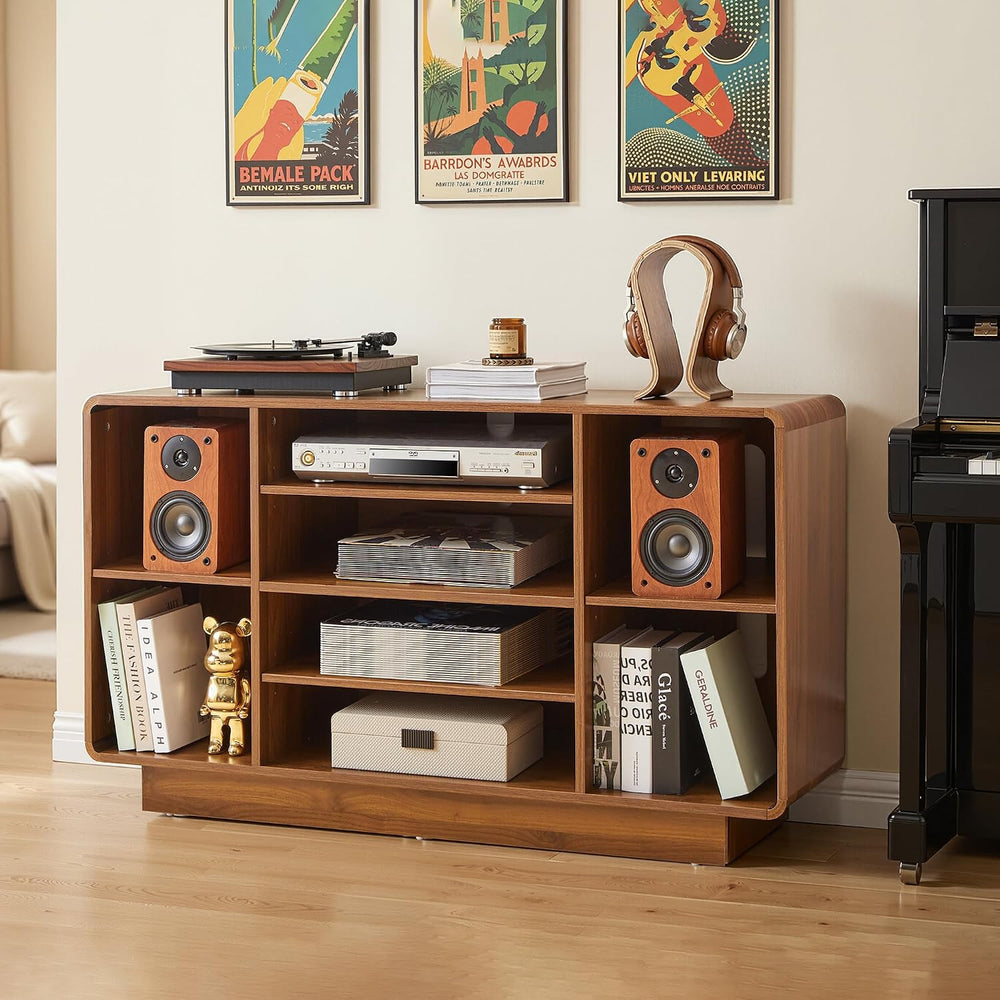 RARZOE 5-Tier AV Media Cabinet with Adjustable Shelves, 47'' Walnut