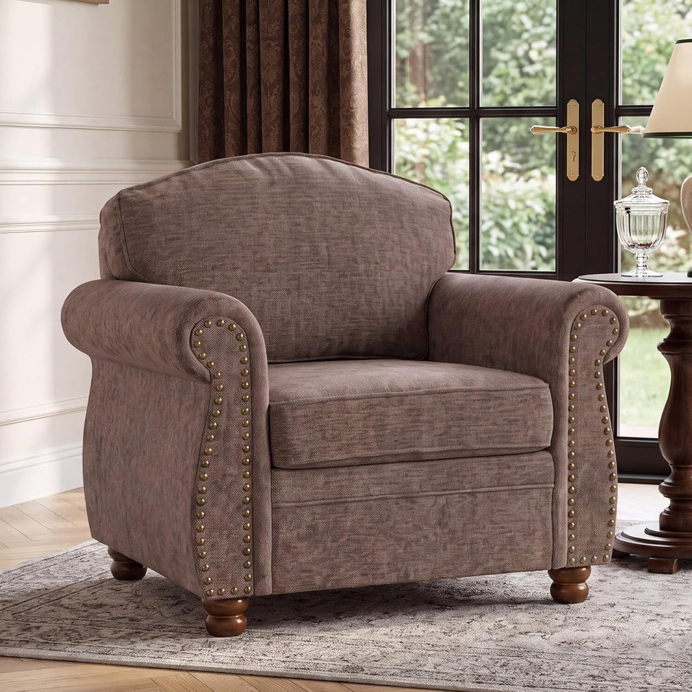 Traditional Oversized Accent Reading Chair, 41.3", Chenille, Brwon