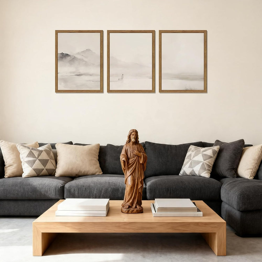 Framed Jesus Leaves the 99 Sheep Canvas Wall Art Set of 3, Neutral Christian ...