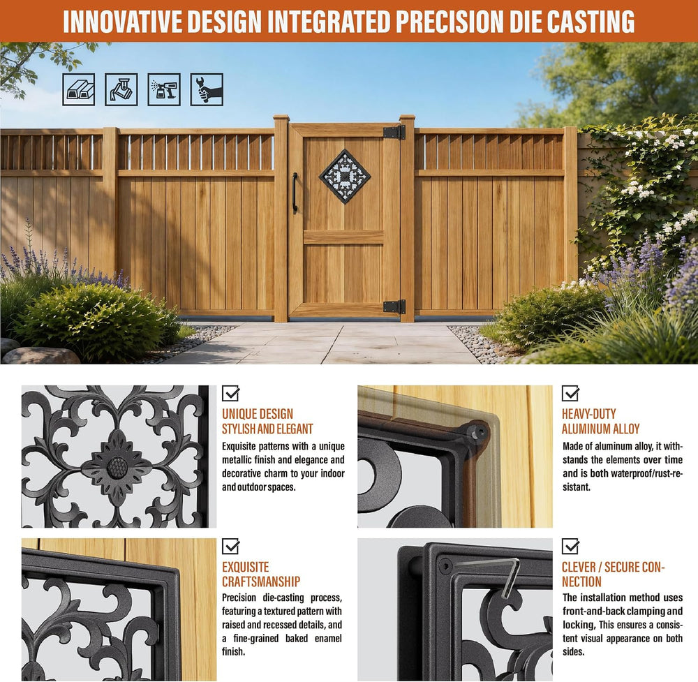 12.5 Inch Square Fence Gate Decorative Insert – AD-42 Cast Aluminum Ornamenta...