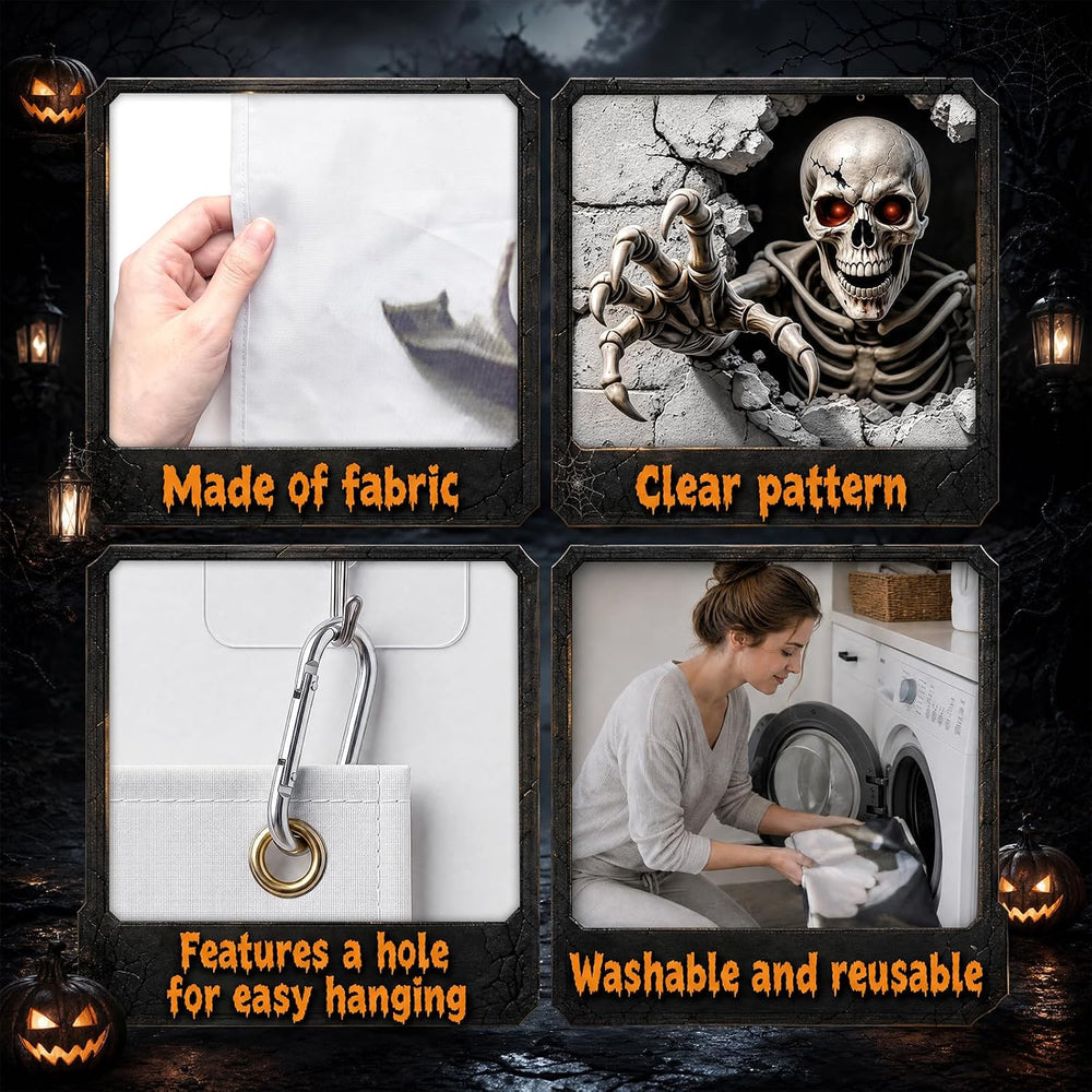 16 x 7 FT Halloween Garage Door Cover,Large 3D Skeleton Halloween Backdrop