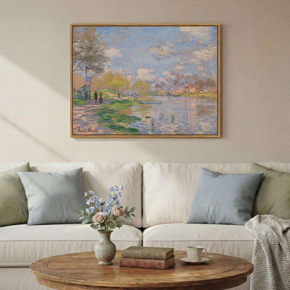 Framed Claude Monet Impressionist Landscape Canvas Wall Art, 32x24 Inch