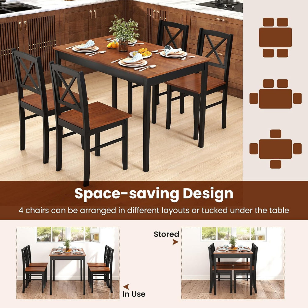 Tangkula Mid-Century Modern Dining Table Set for 4, Wood Kitchen Table Set