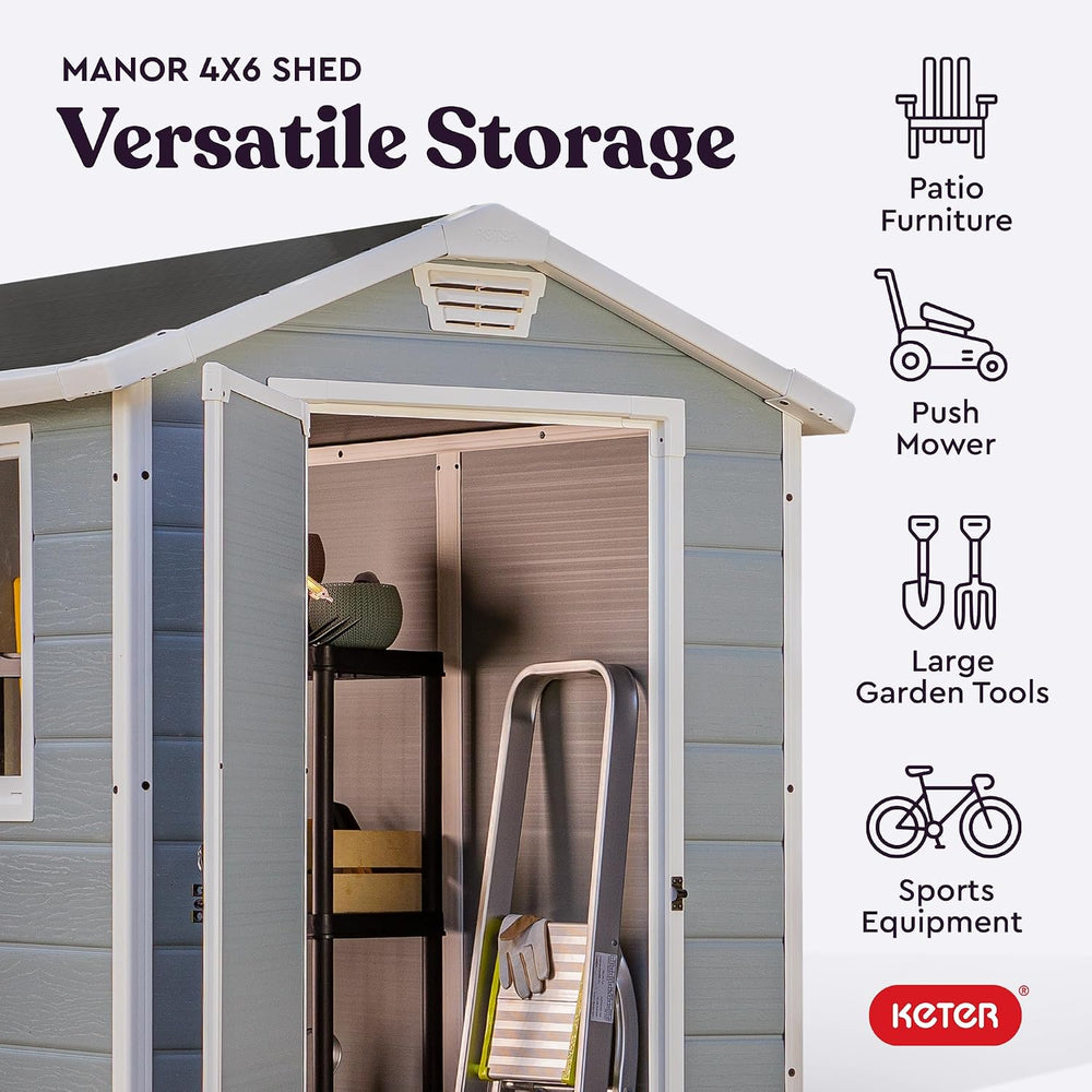 Keter Manor 4x6 Resin Outdoor Storage Shed Kit-Perfect to Store Patio Furnitu...