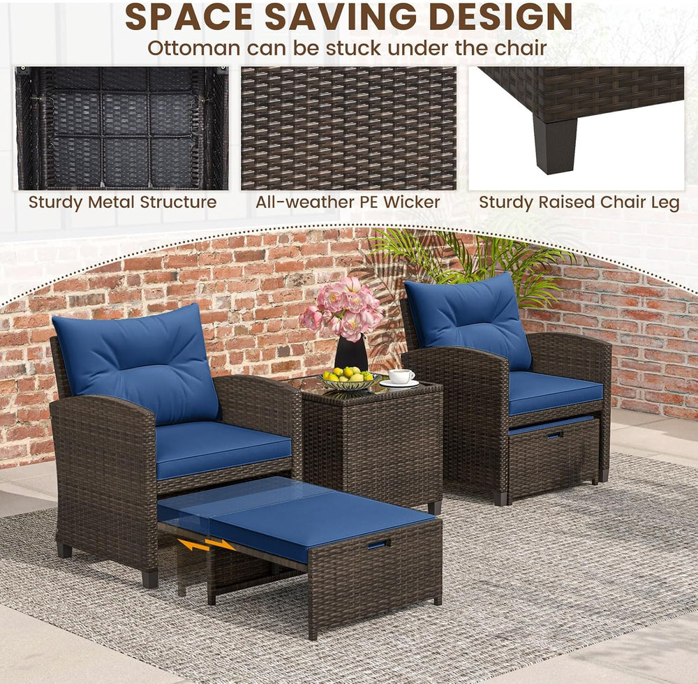 ORALNER 5 Pieces Patio Furniture Set with Ottoman, Wicker Conversation Set w/...