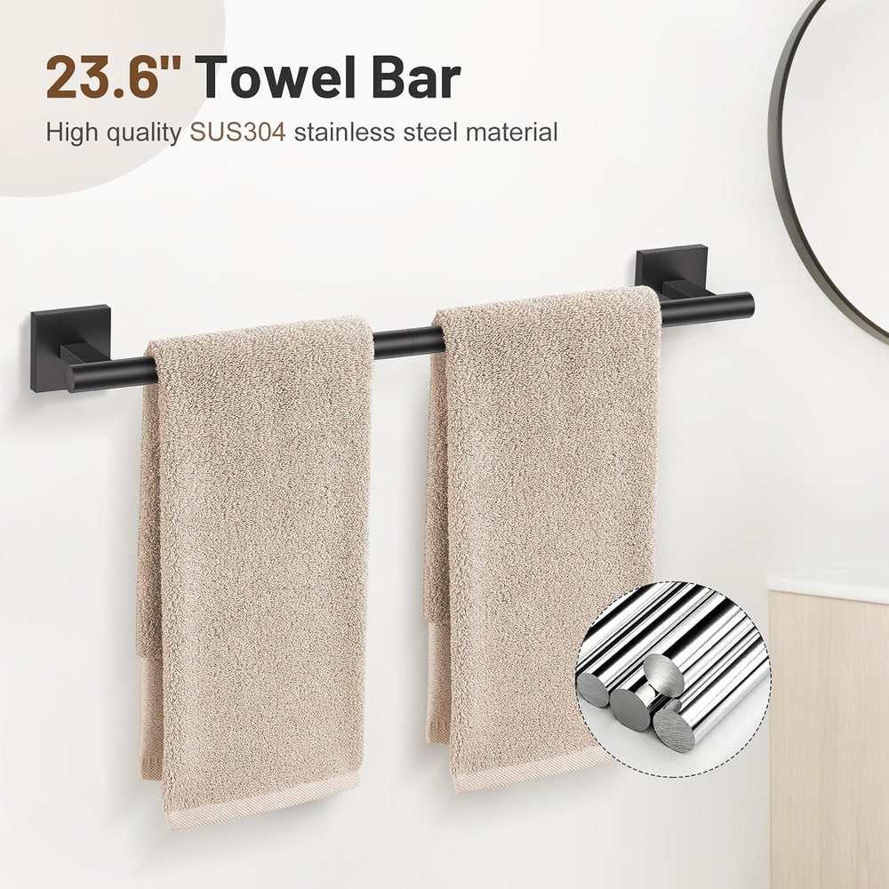 Lairuier Matte Black Bathroom Accessories, Towel Bar Set Wall Mounted