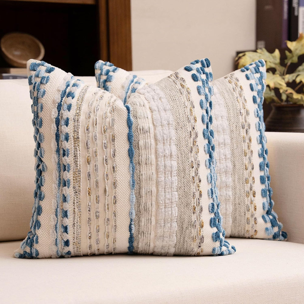 Boho Chenille Tufted Throw Pillow Covers 18x18 Inch Set of 2 Farmhouse Grey B...