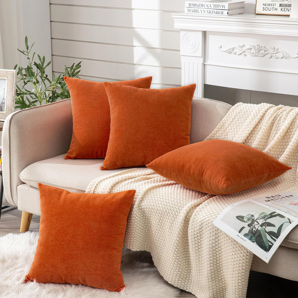 GAWAMAY Orange Chenille Throw Pillow Covers 18x18 Set of 4 for Couch
