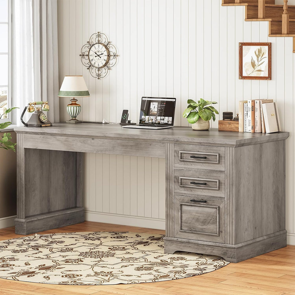 SEDETA Executive Office Desk with 3 Drawers, Farmhouse 55" Computer Desk...