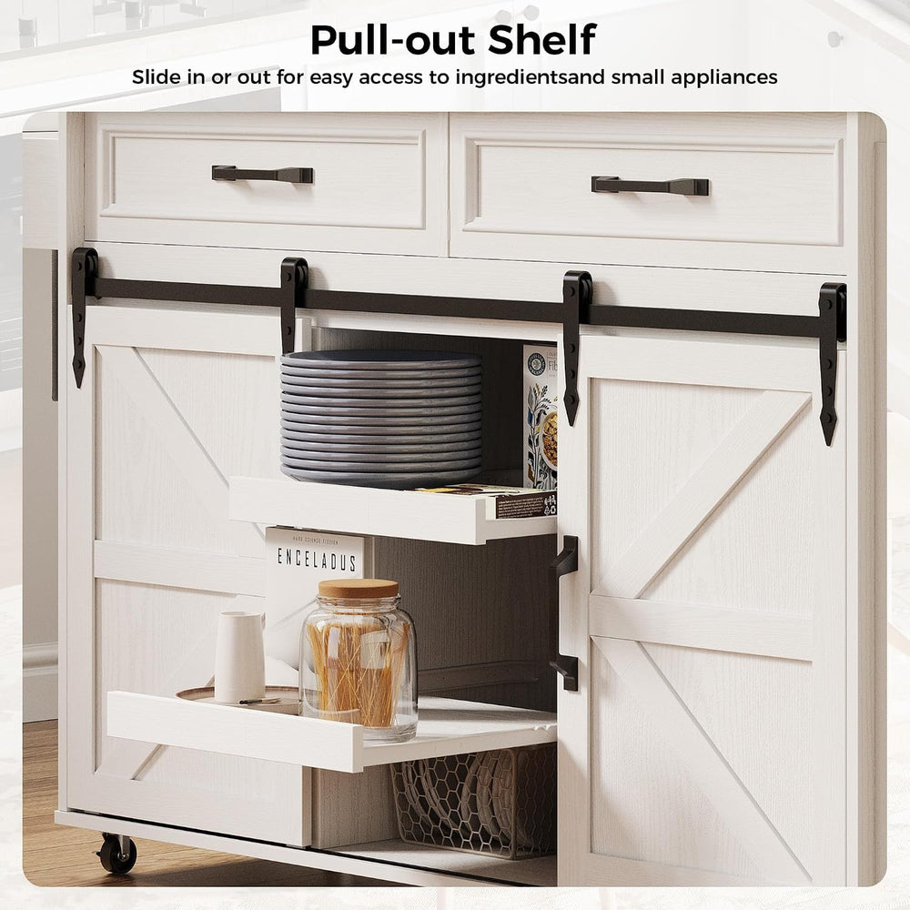 IRONCK Kitchen Island with Storage, Drop Leaf Countertop, White