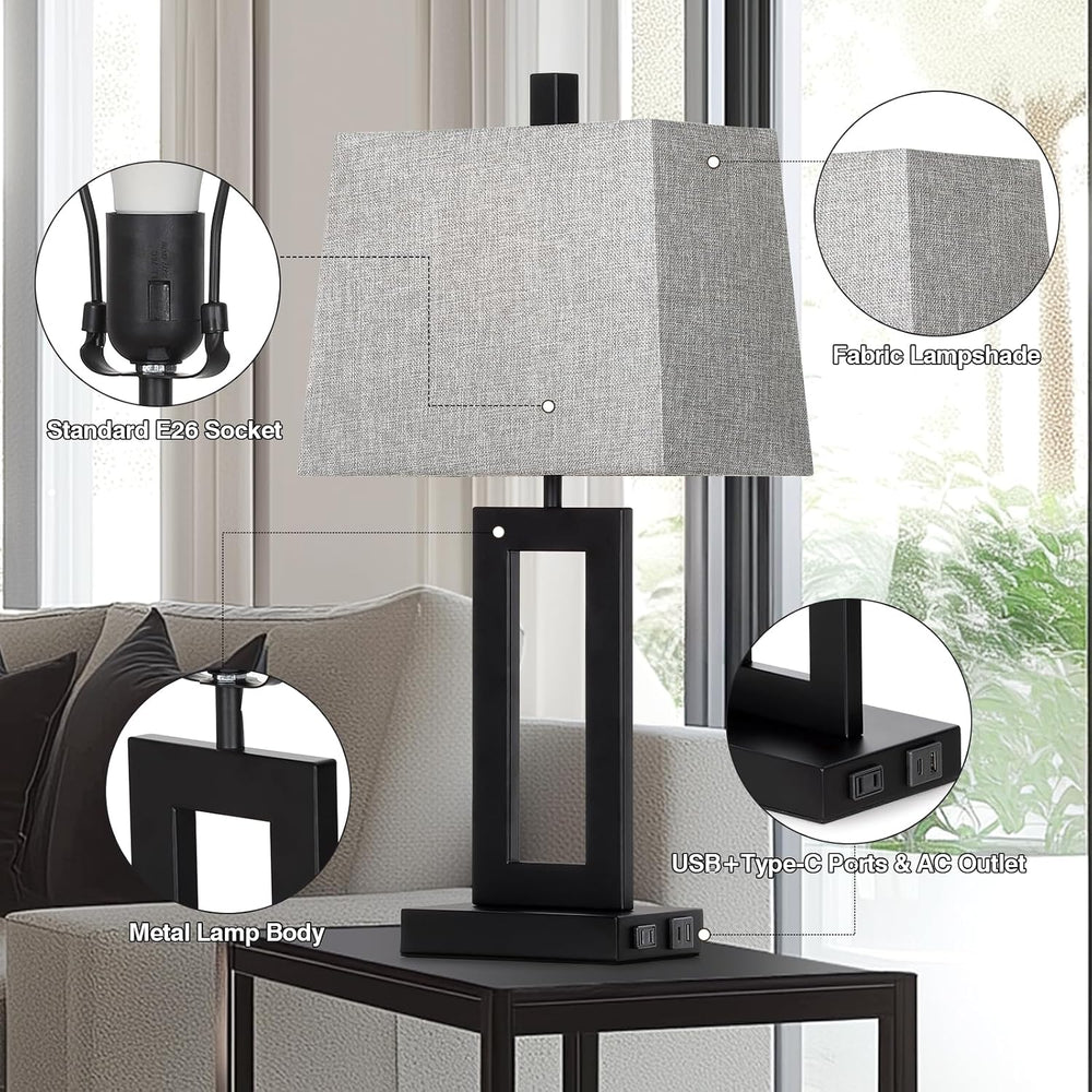 Cinkeda Bedside Table Lamp Set of 2,Nightstand Touch Lamps with USB Port