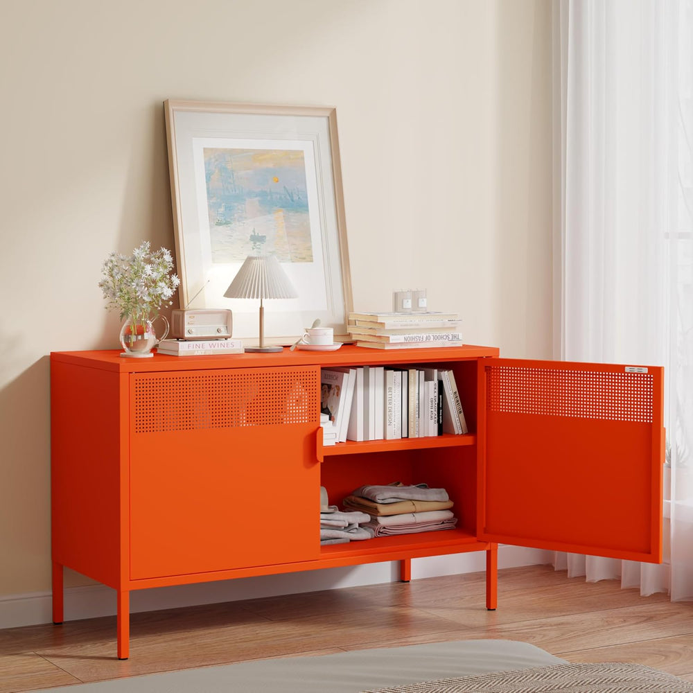 Metal Storage Cabinet with 2 Doors & Adjustable Shelves, Orange
