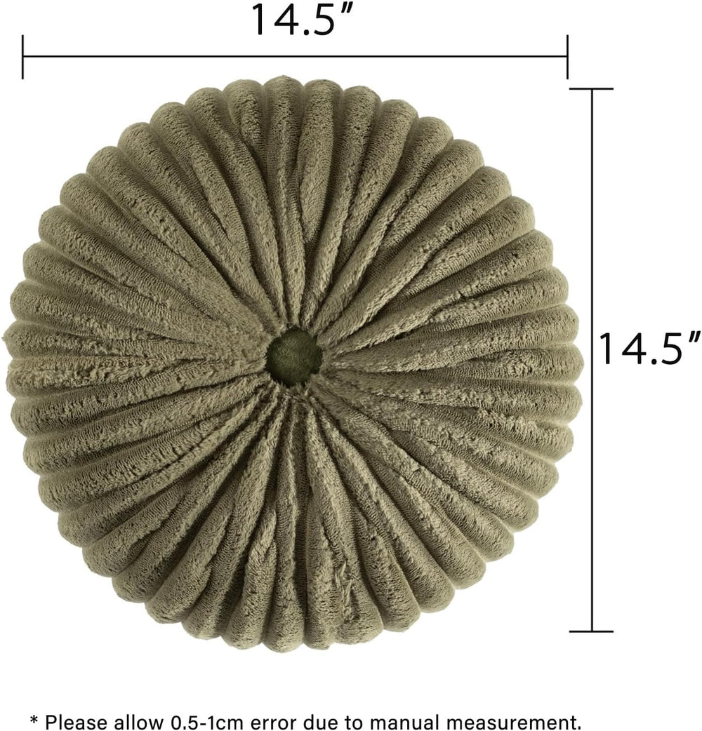 HIG Set of 2 Olive Flannel Decorative Round Pleated Throw Pillows