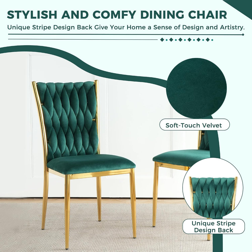 Green Velvet Dining Chairs Set of 4, Modern Upholstered Kitchen Chairs