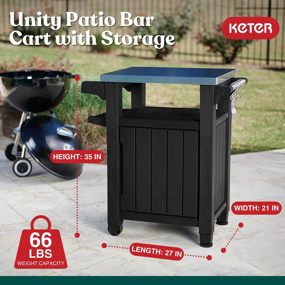 Keter Unity Small 40 Gallon Grill Prep Table and Storage Cart, Grey – BBQ Sta...