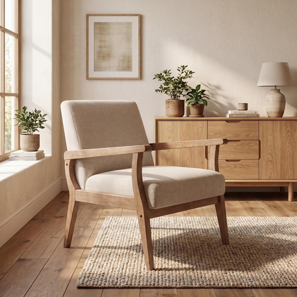 HNY Mid Century Modern Chairs - Linen Accent Chairs with Solid Wood Frame - A...